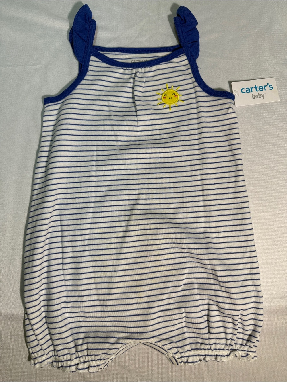 Carter's White & Blue Striped Sun Bubble Romper